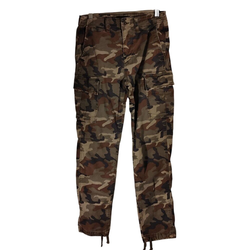 American Eagle camo cargo pants mens 28x32 green Y2K tapered jogger twill